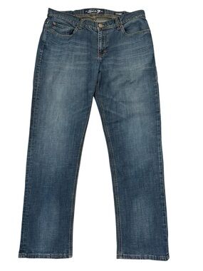 Seven7 Stretch Jeans Dark Wash Faded Whiskered Men’s 36x32 Zip Fly Slim Taper